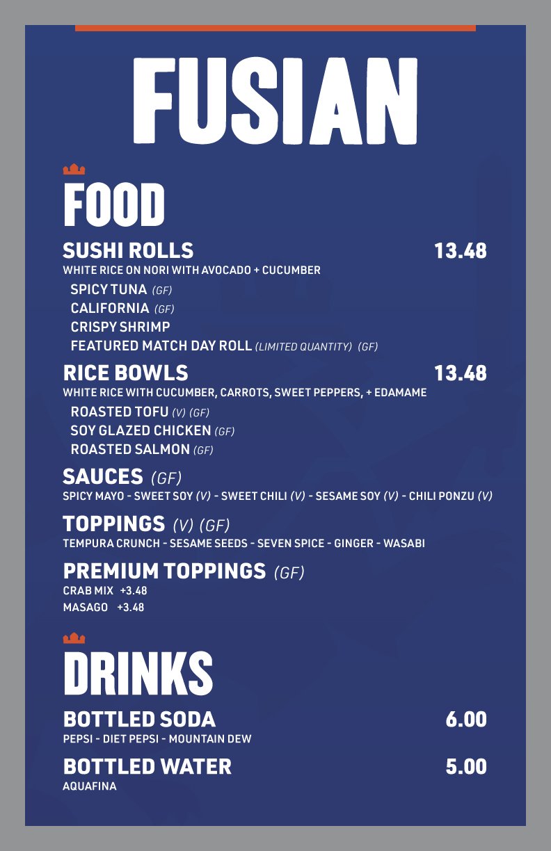 FC Cincinnati Menu